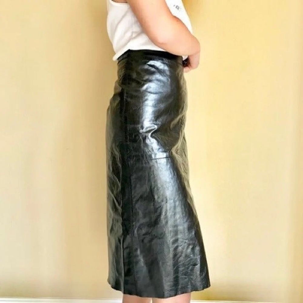 Identify 90s Black Leather Midi Skirt